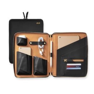 MARK & GRAHAM Black Leather Essentials Tech Folio, Camel interior
